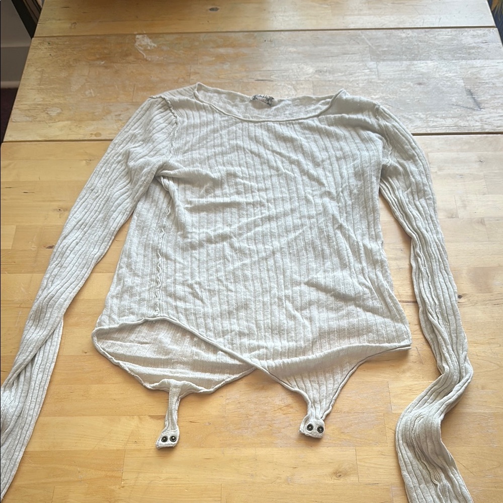Free People Cream Long Sleeve Tee